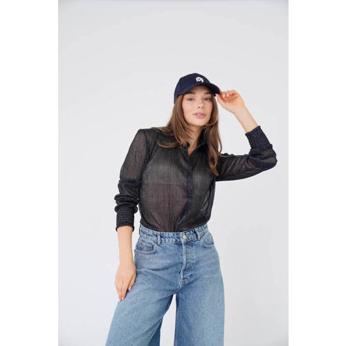 Est'seven blouse donkerblauw met glitter afbeelding