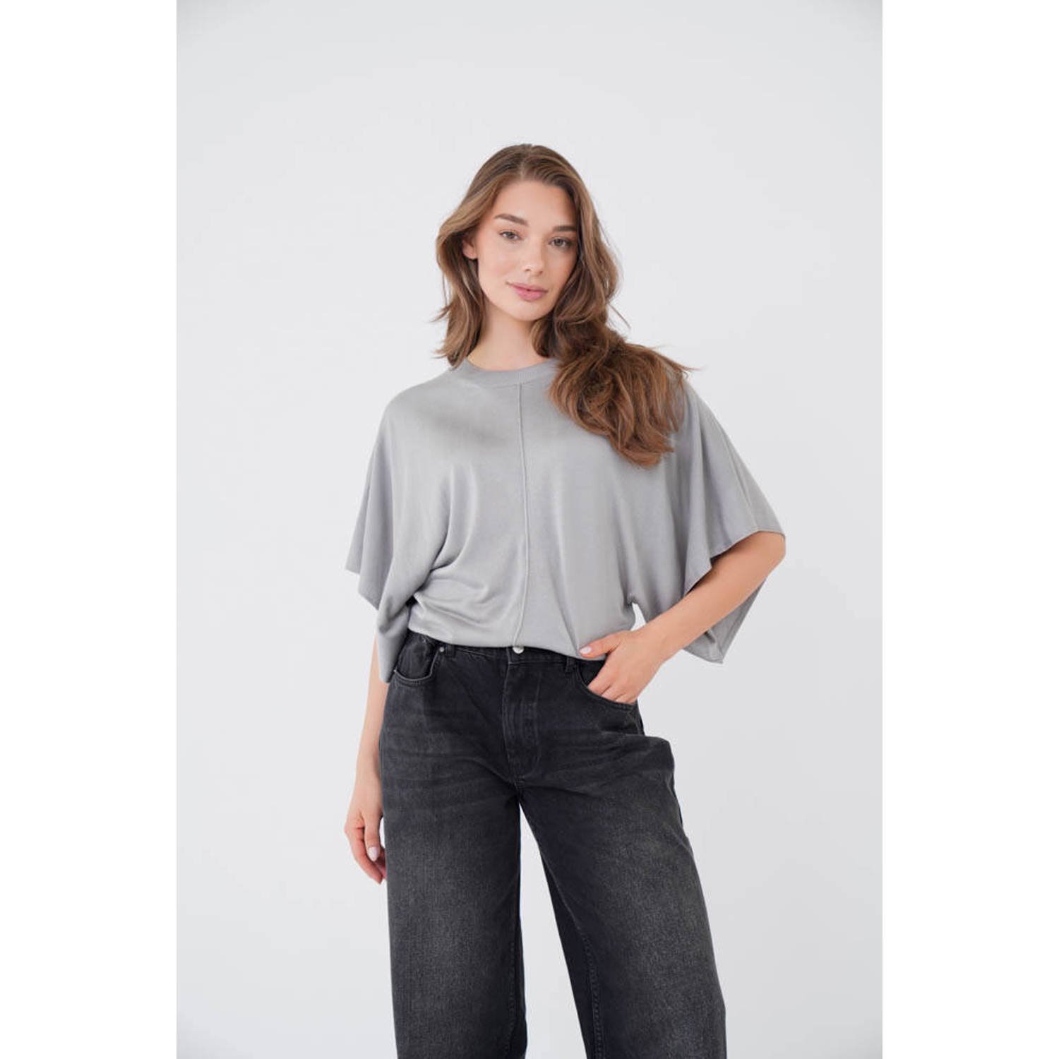 Est'seven top lichtgrijs fijn gebreid