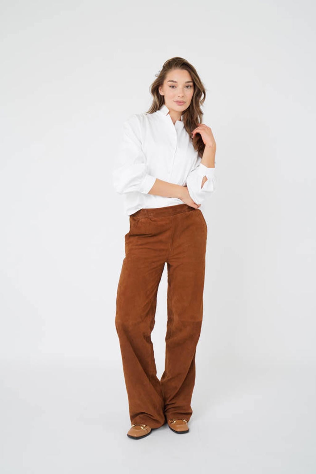 Witte dames Est'seven blouse van katoen met lange mouwen, reverskraag en knoopsluiting