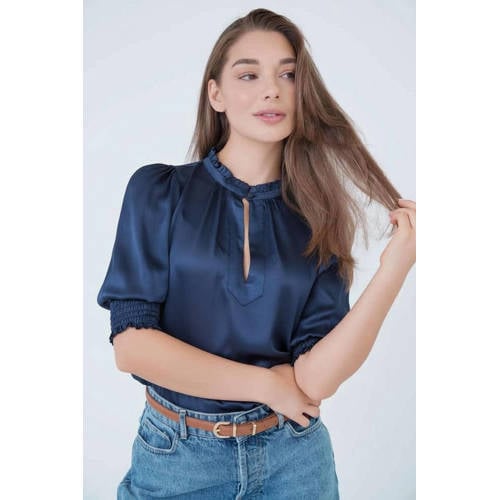 Est'seven satijnen blouse donkerblauw afbeelding