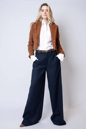 wide leg high waist pantalon donkerblauw