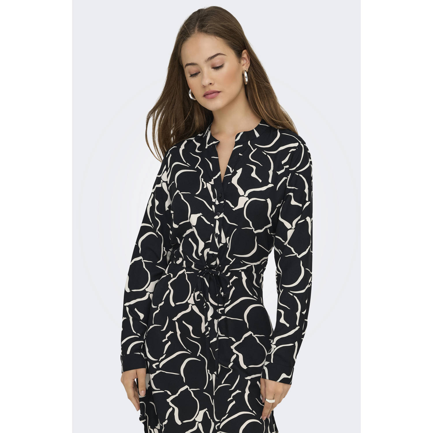 Only Gedessineerde jurk ONLCORY L S V-NECK TUNIC