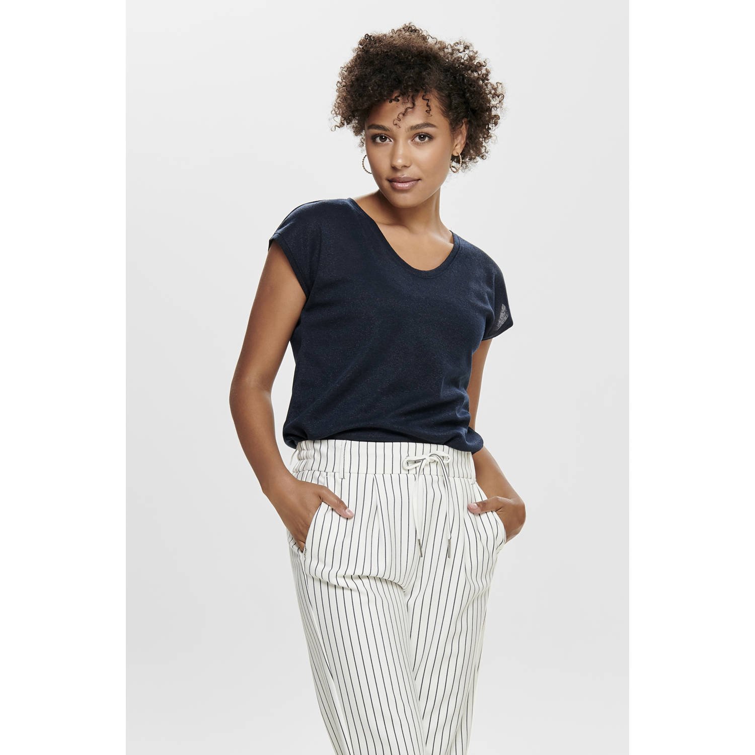 Only Silvery V-neck Loose Shirt Dames