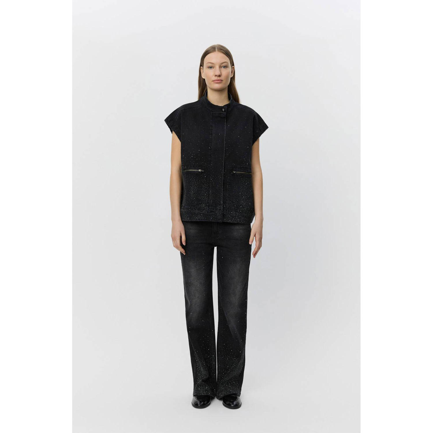 Sofie Schnoor denim gilet zwart met glitter