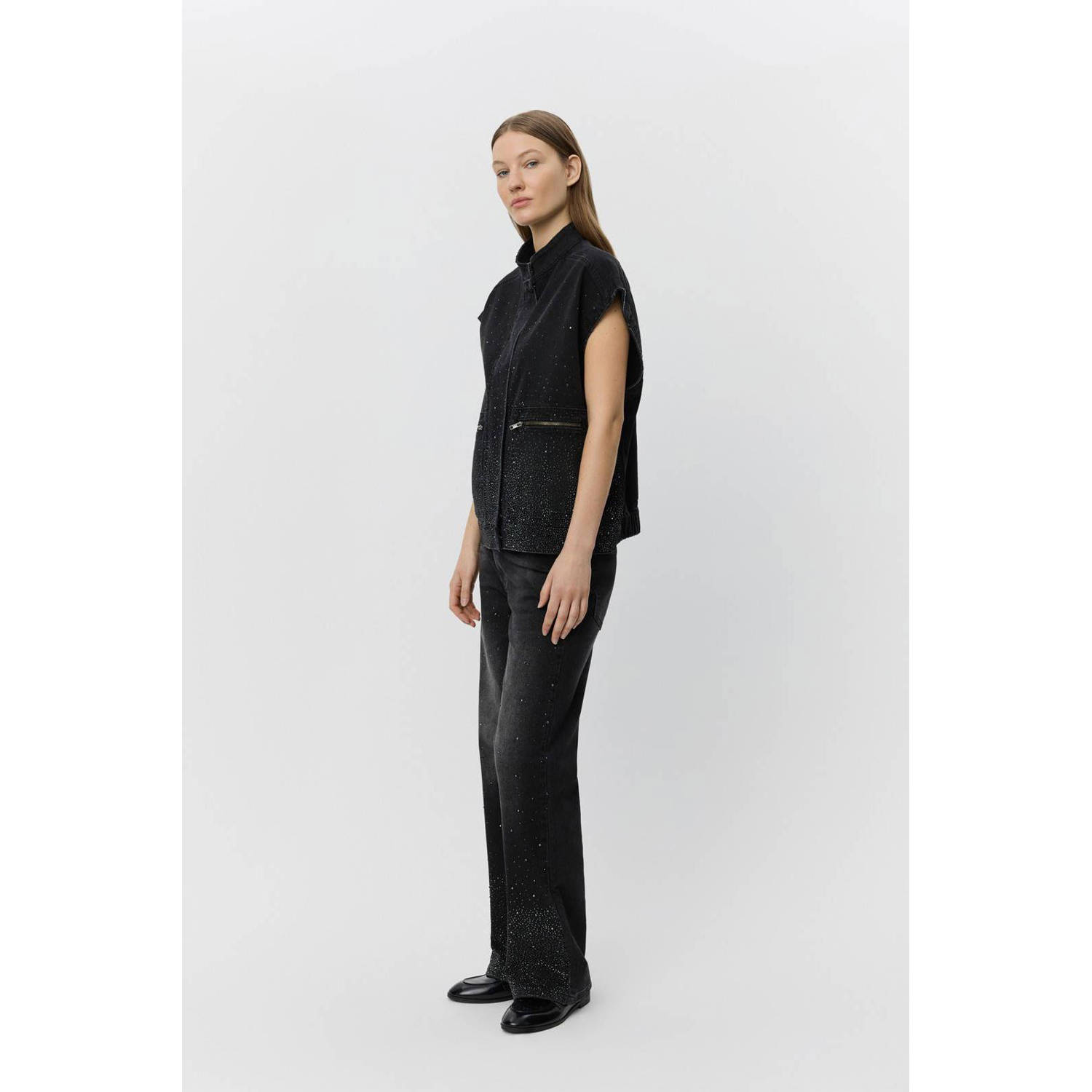 Sofie Schnoor denim gilet zwart met glitter