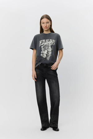 high waist wide leg jeans zwart met glitter