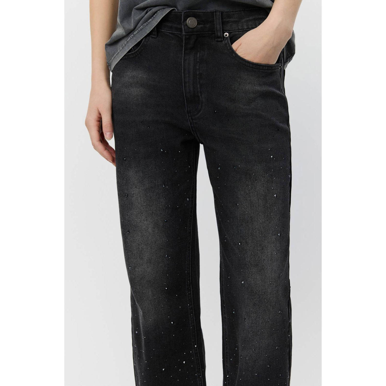 Sofie Schnoor high waist wide leg jeans zwart met glitter