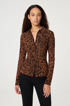 blouse met hartjes bruin