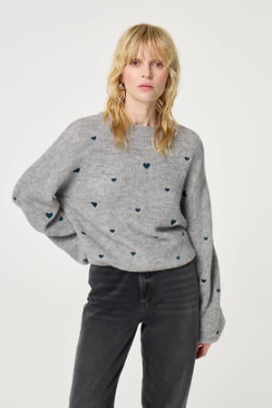 pullover trui grijs melange fijn gebreid