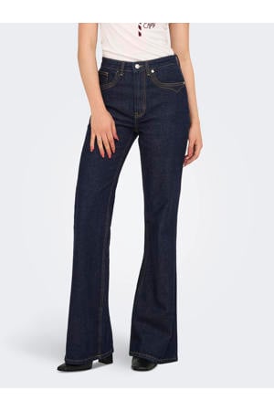 high waist flared jeans dark blue denim