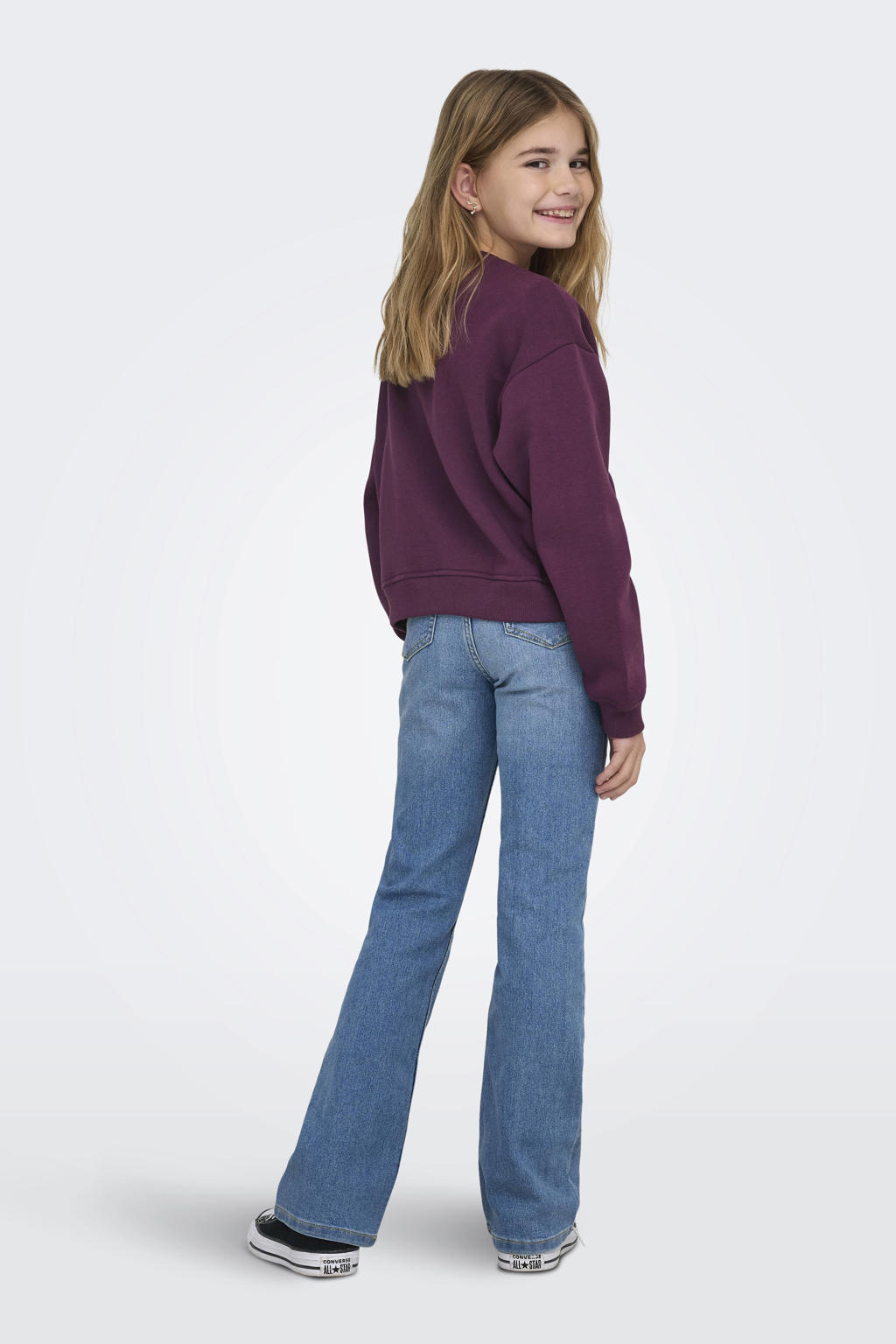 Paarse meisjes KIDS ONLY GIRL sweater met tekst print, lange mouwen, ronde hals en geribde boorden