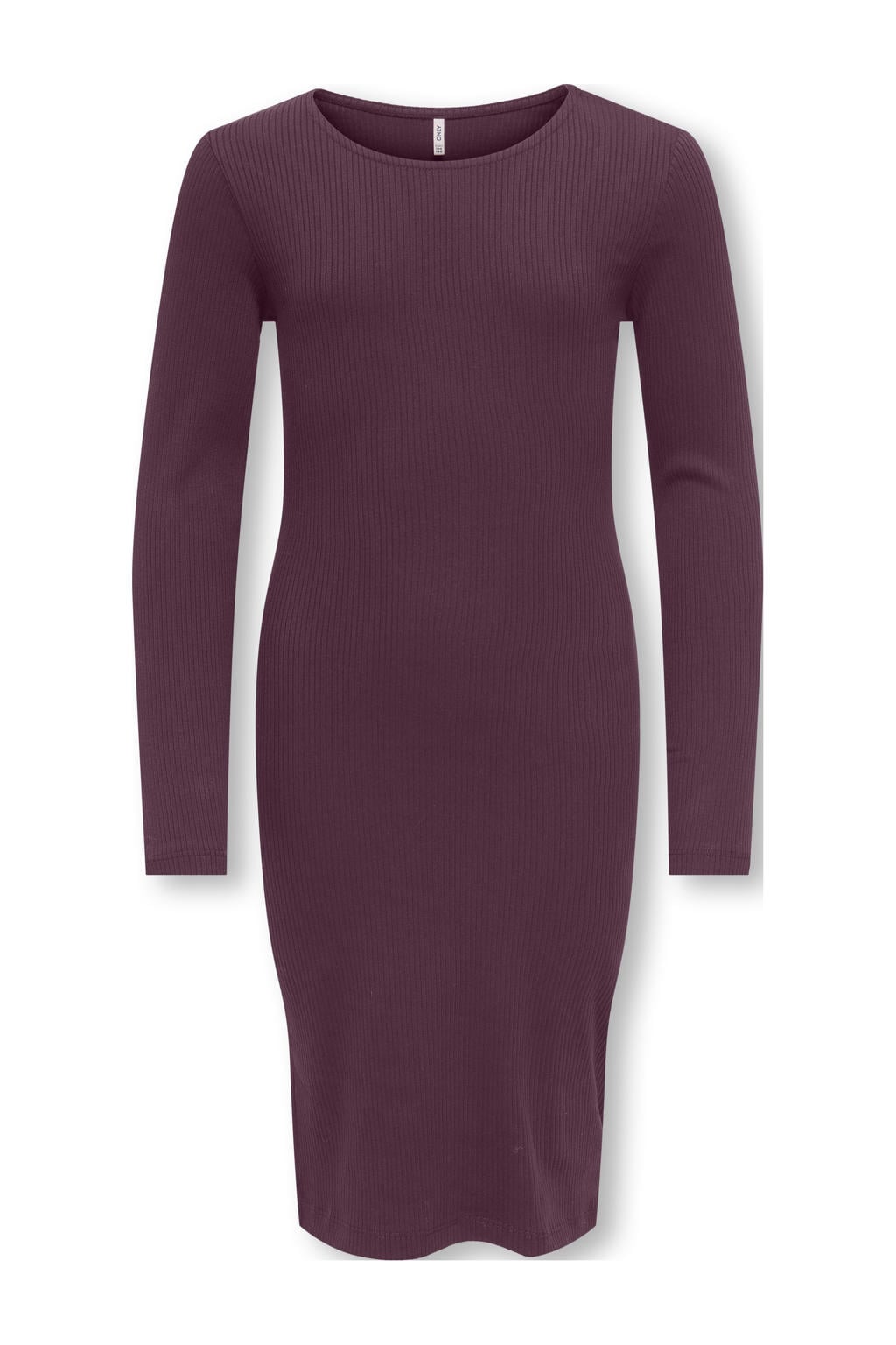 Donkerrode meisjes KIDS ONLY GIRL midi jurk van stretchkatoen met effen, lange mouwen en ronde hals