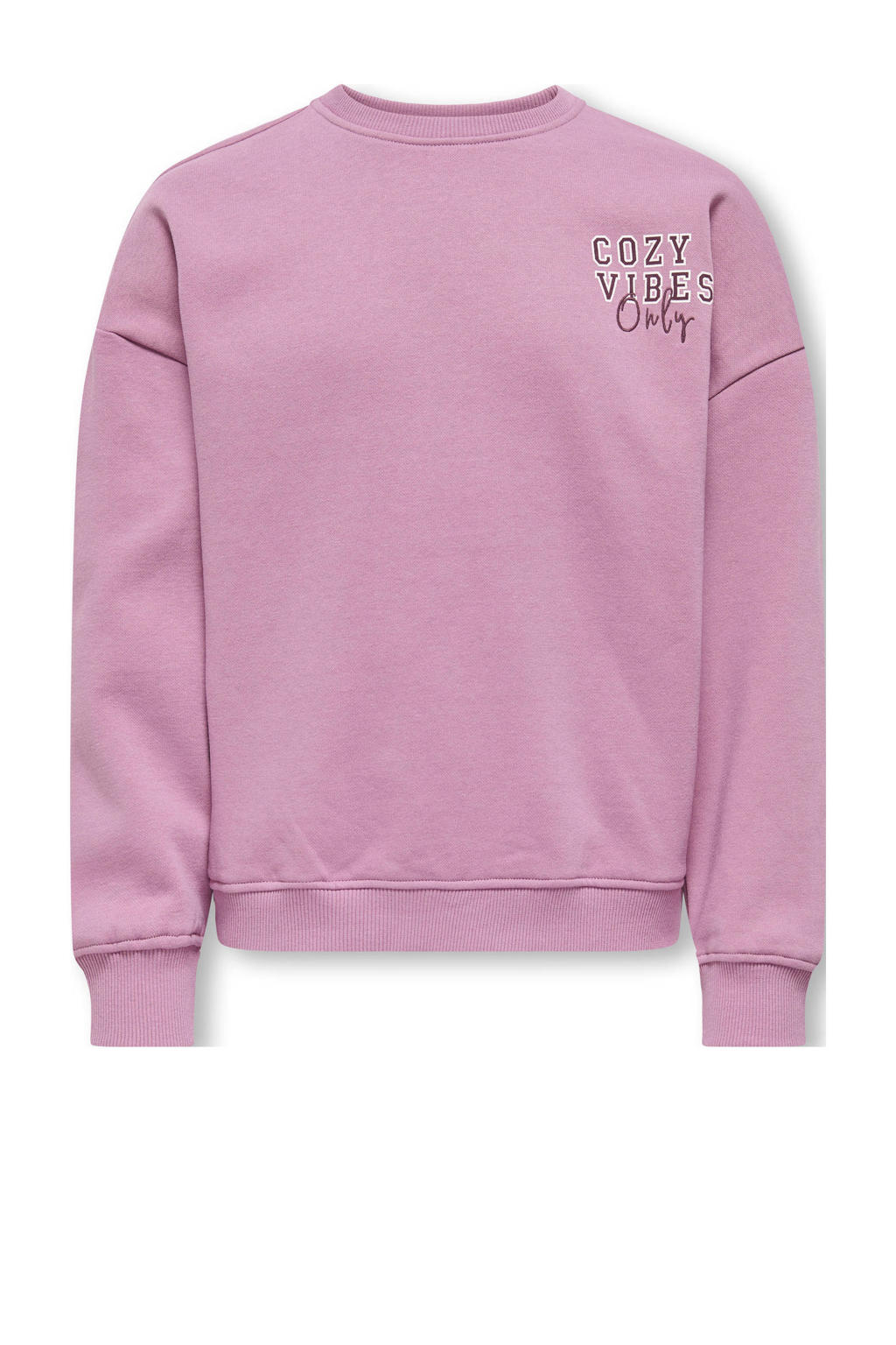 Roze meisjes KIDS ONLY GIRL sweater van katoen met backprint, lange mouwen, ronde hals en gebreide details