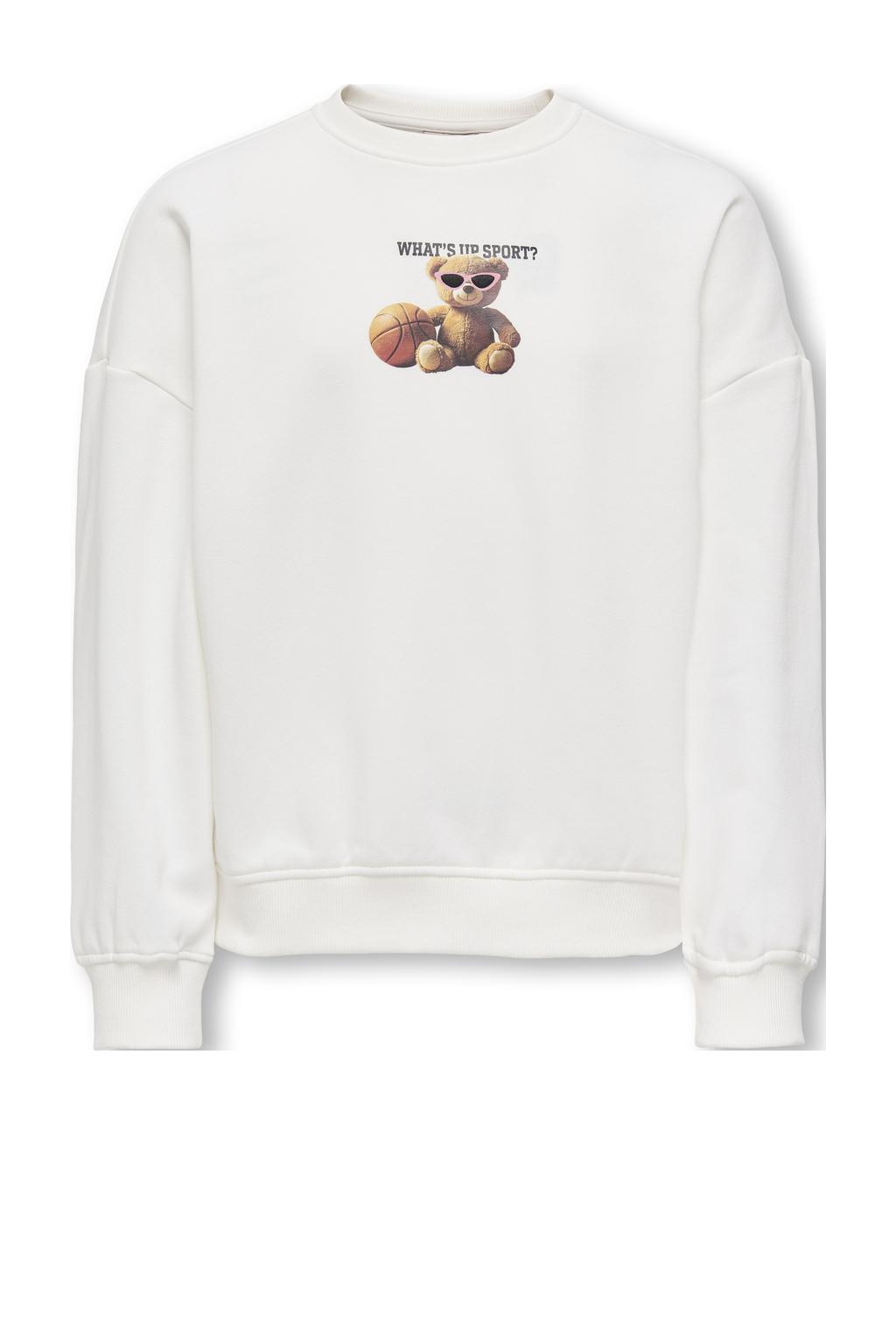 Witte meisjes KIDS ONLY GIRL sweater van katoen met backprint, lange mouwen, ronde hals en gebreide details