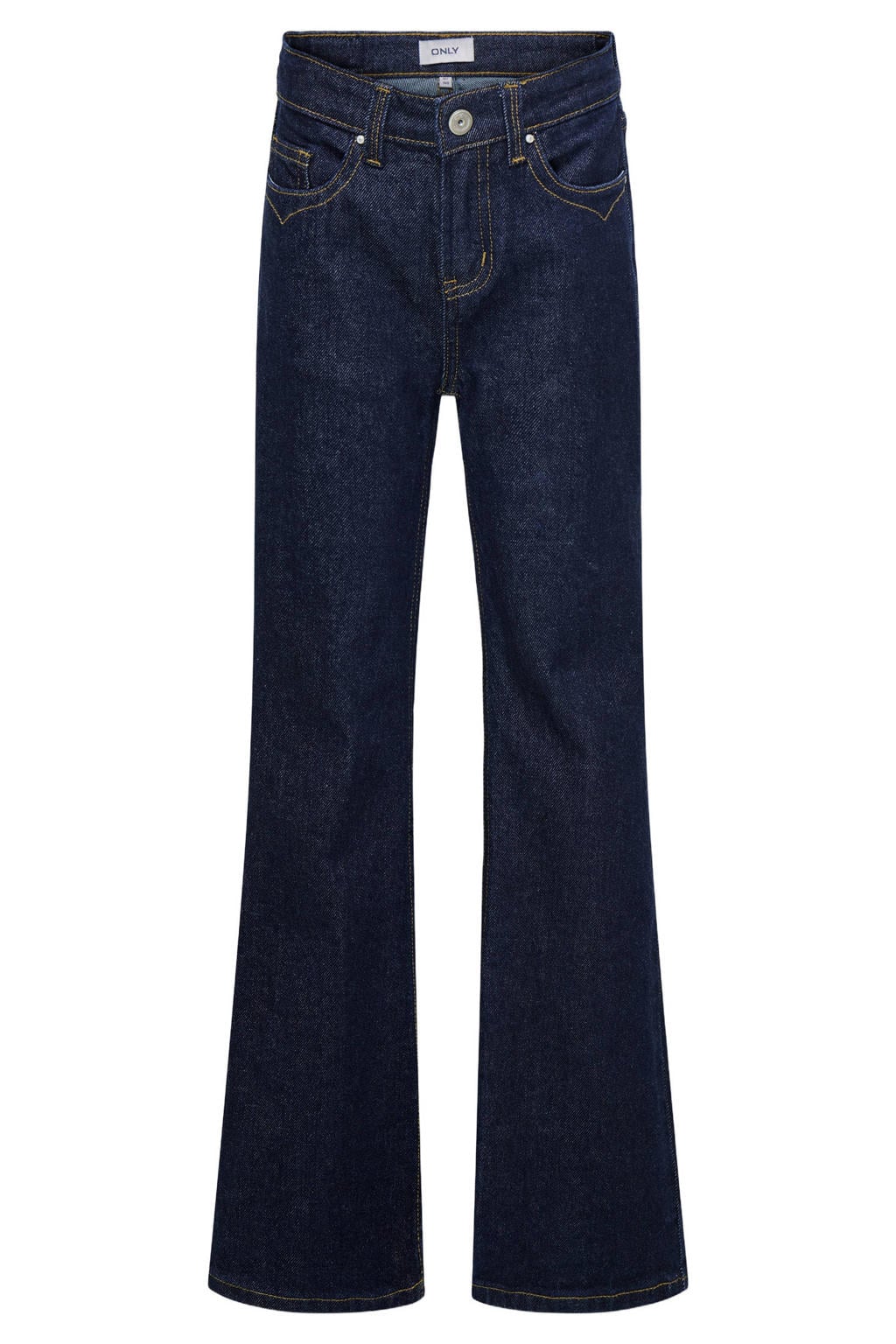 Dark blue denim meisjes KIDS ONLY GIRL high waist flared jeans dark blue van denim met rits- en knoopsluiting en effen
