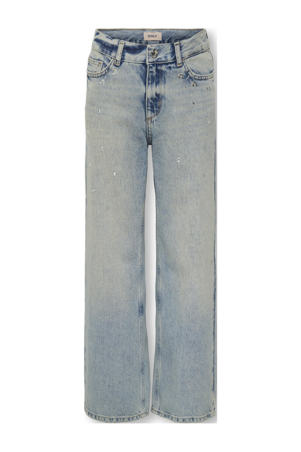 Medium blue denim meisjes KIDS ONLY GIRL wide leg jeans van denim met rits- en knoopsluiting