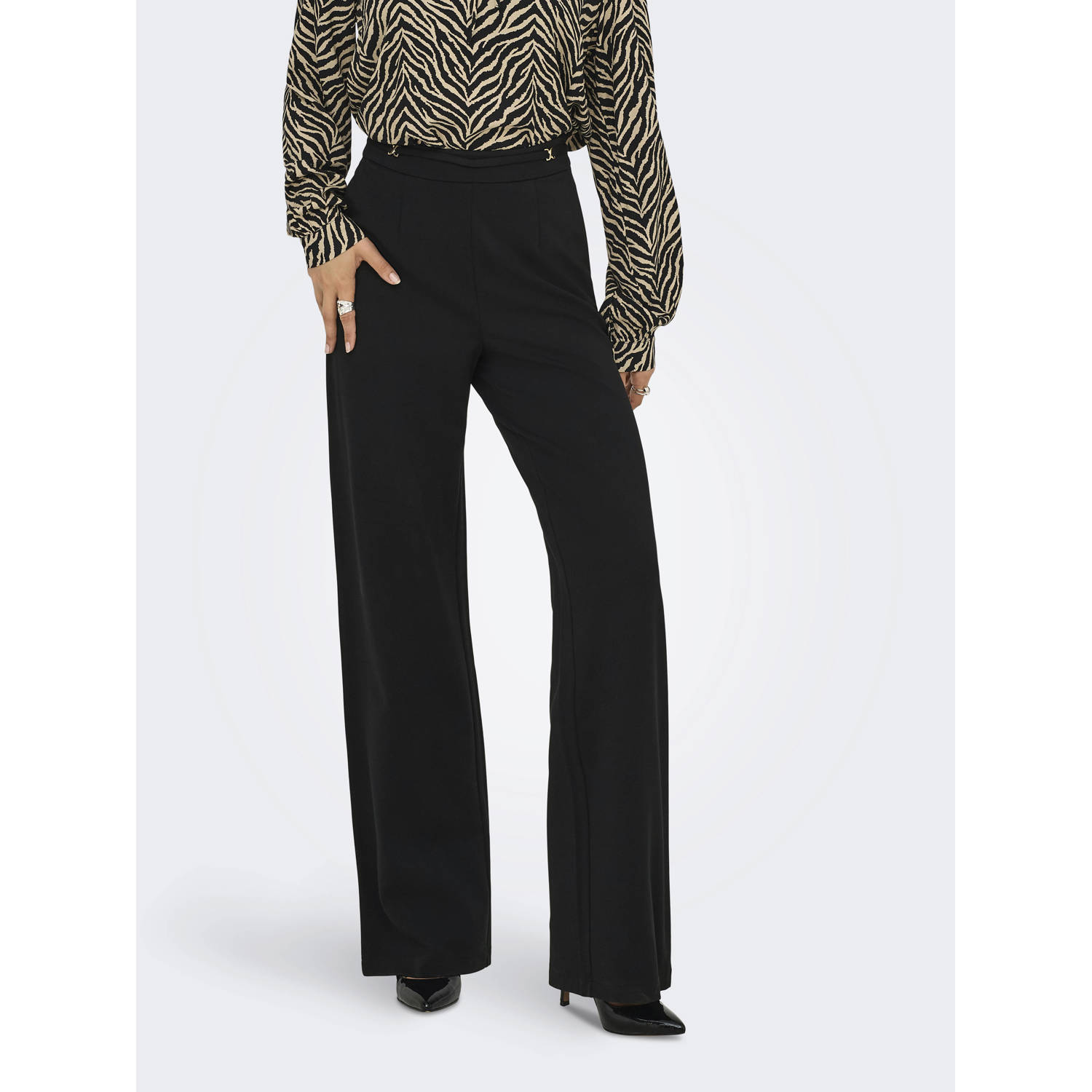 ONLY wide leg regular waist casual broek zwart