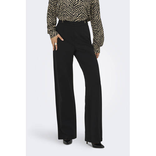 ONLY wide leg regular waist casual broek zwart afbeelding