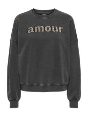 thumbnail: Grijze dames ONLY sweater van katoen met tekst print, lange mouwen en ronde hals