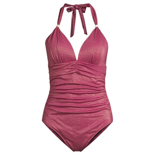 BEACHWAVE corrigerend halter badpak met lurex roze afbeelding
