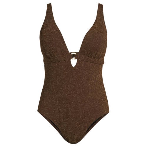 BEACHWAVE seersucker corrigerend badpak met lurex donkerbruin afbeelding