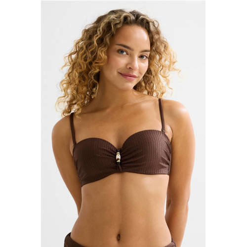 BEACHWAVE voorgevormde strapless bandeau bikinitop met textuur donkerbruin afbeelding