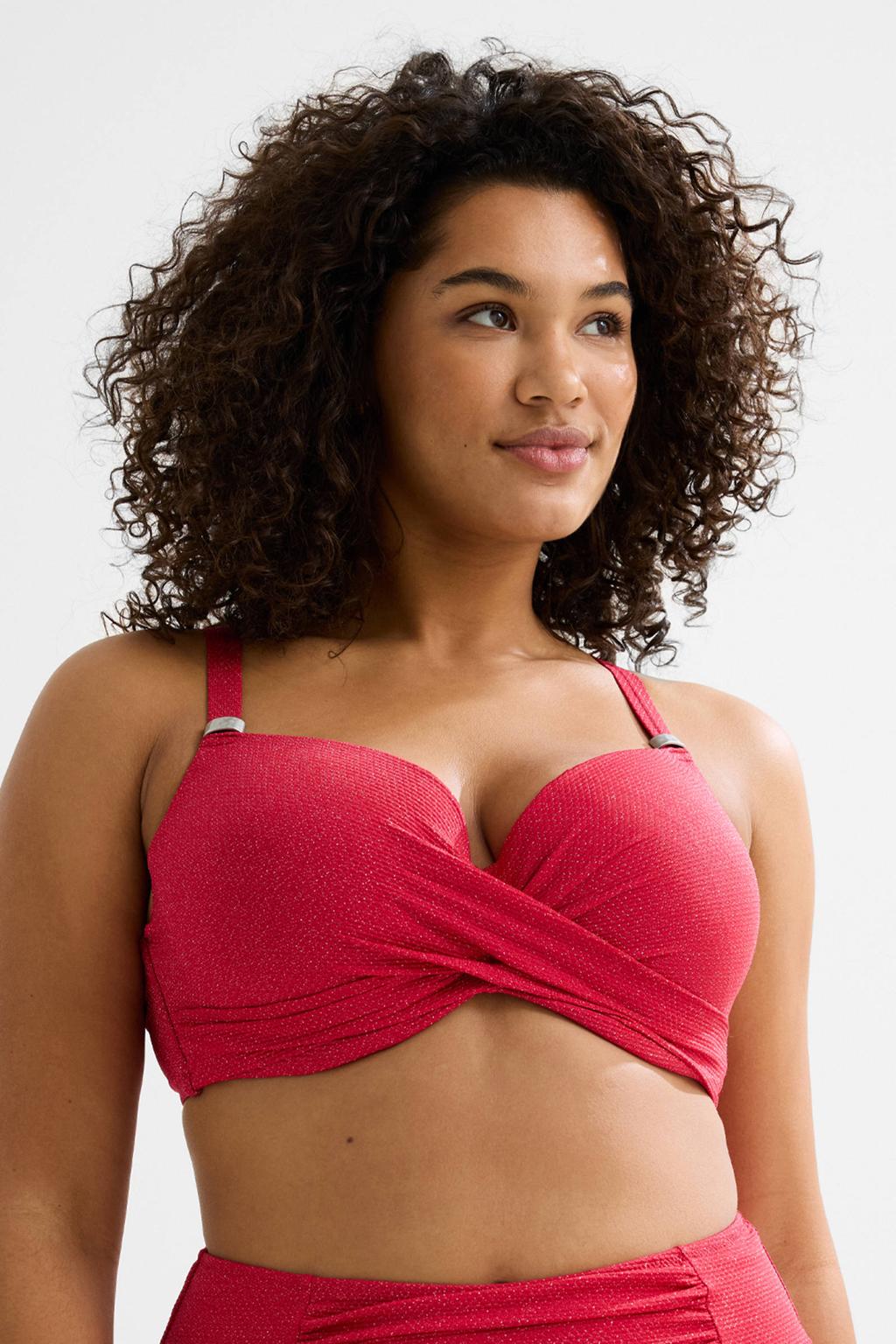BEACHWAVE Curve voorgevormde beugel bikinitop met lurex en textuur rood
