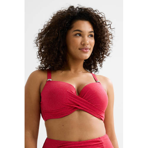 BEACHWAVE Curve voorgevormde beugel bikinitop met lurex en textuur rood afbeelding