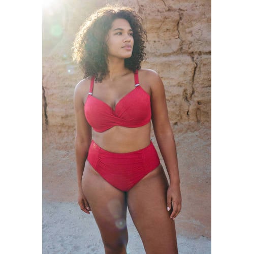 BEACHWAVE Curve voorgevormde beugel bikinitop met lurex en textuur rood afbeelding