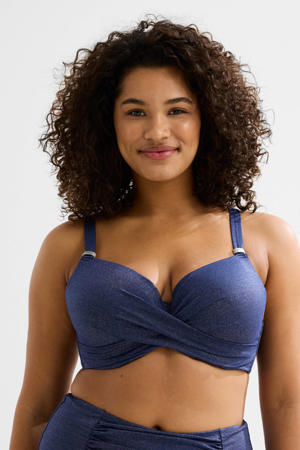 voorgevormde beugel bikinitop met lurex donkerblauw