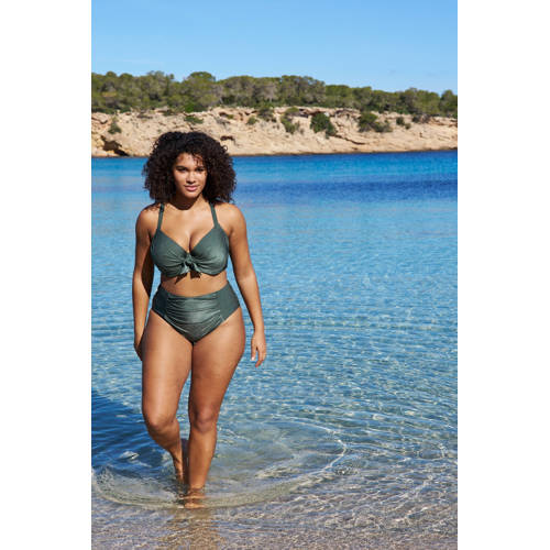 BEACHWAVE Curve high waist bikinibroekje met textuur groen afbeelding