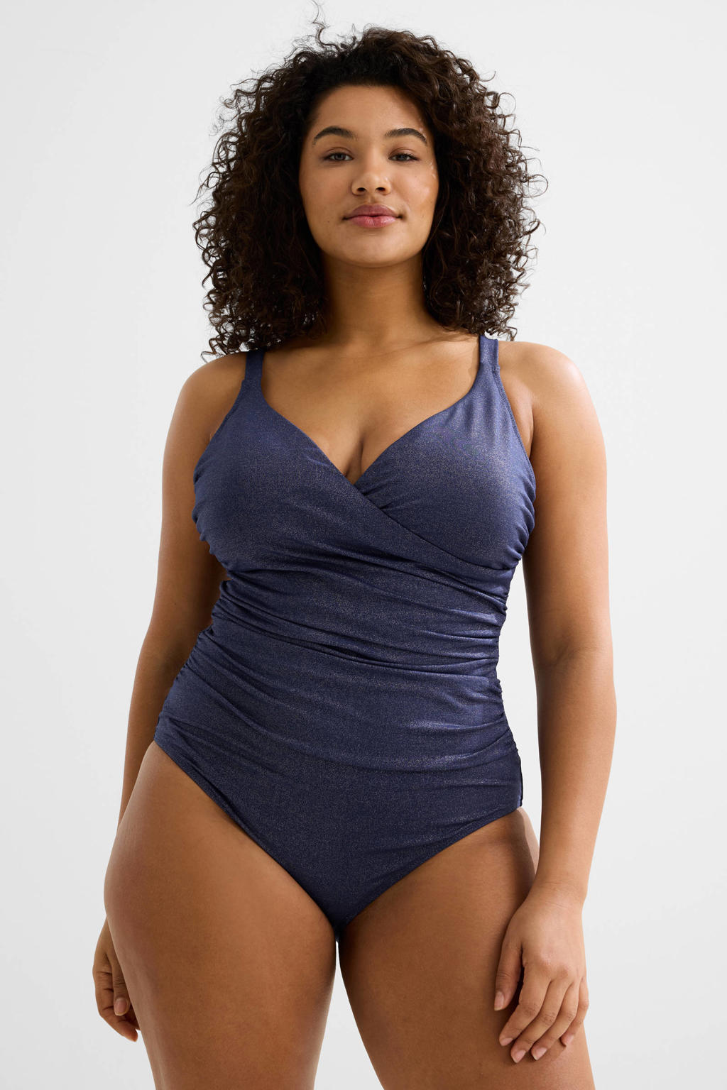 BEACHWAVE Curve corrigerend badpak met lurex donkerblauw