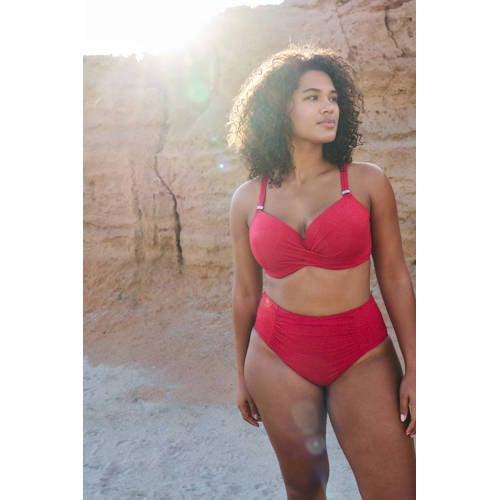 BEACHWAVE Curve high waist bikinibroekje met lurex en textuur rood afbeelding