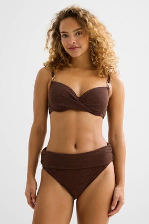 seersucker omslag bikinibroekje met lurex donkerbruin