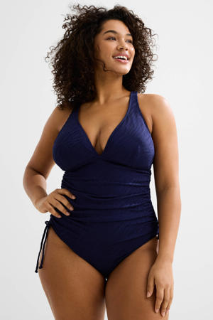 corrigerend badpak met textuur donkerblauw