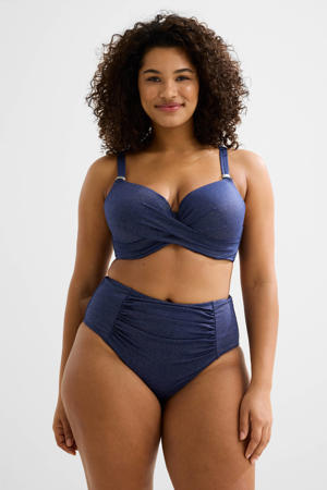 high waist bikinibroekje met lurex donkerblauw