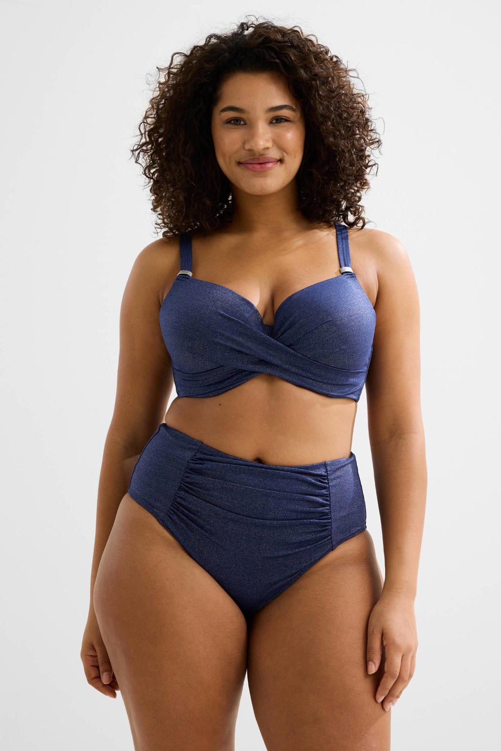 BEACHWAVE Curve high waist bikinibroekje met lurex donkerblauw