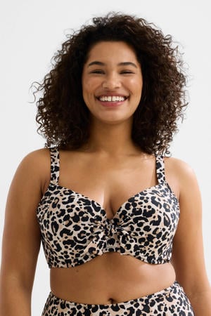 voorgevormde beugel bikinitop beige/zwart