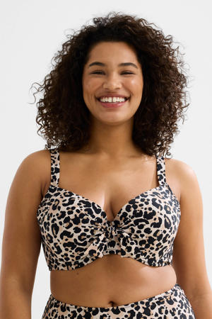 voorgevormde beugel bikinitop beige/zwart