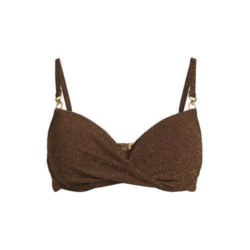BEACHWAVE seersucker voorgevormde beugel bikinitop met lurex donkerbruin afbeelding