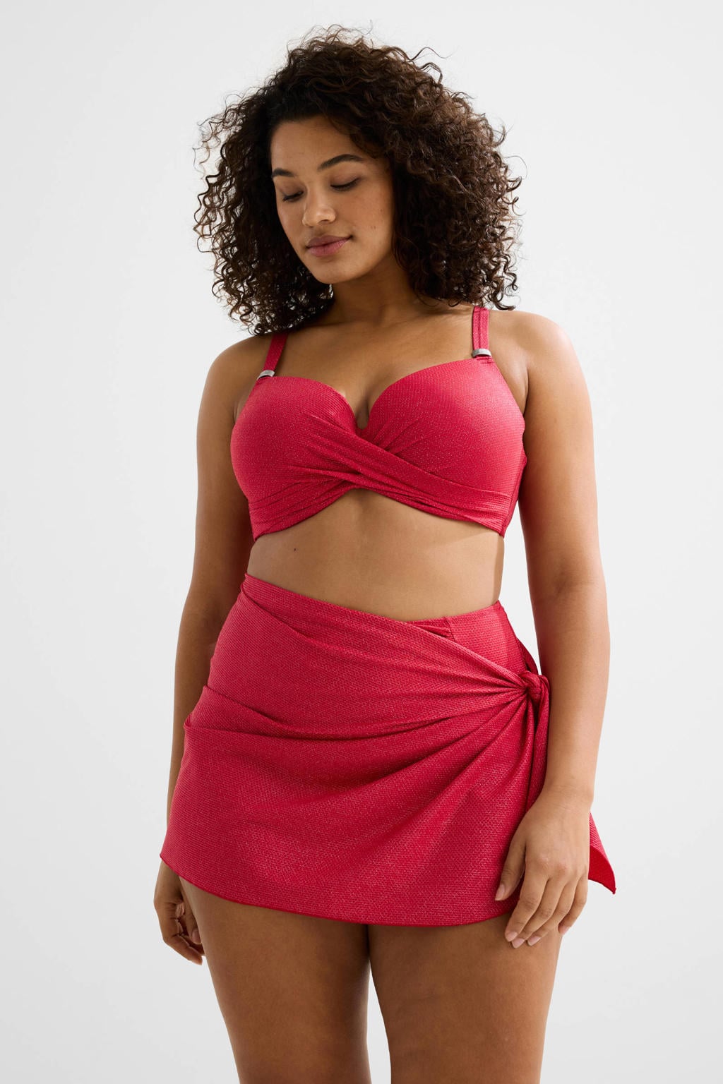 BEACHWAVE pareo met lurex en textuur rood