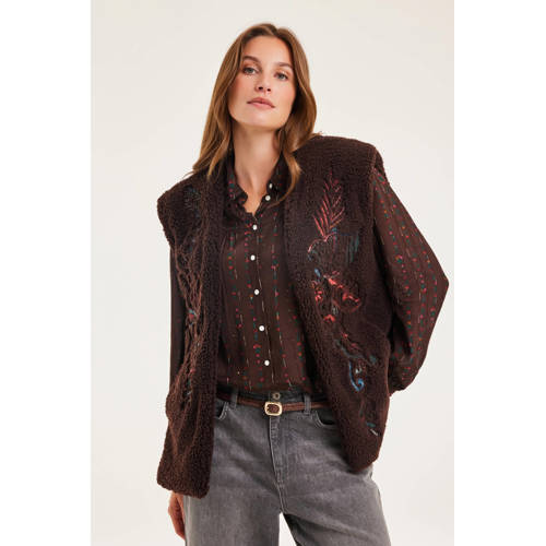 Didi teddy gebloemde gilet donkerbruin afbeelding