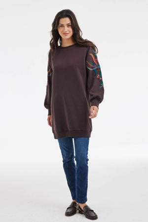 gebloemde sweater donkerbruin