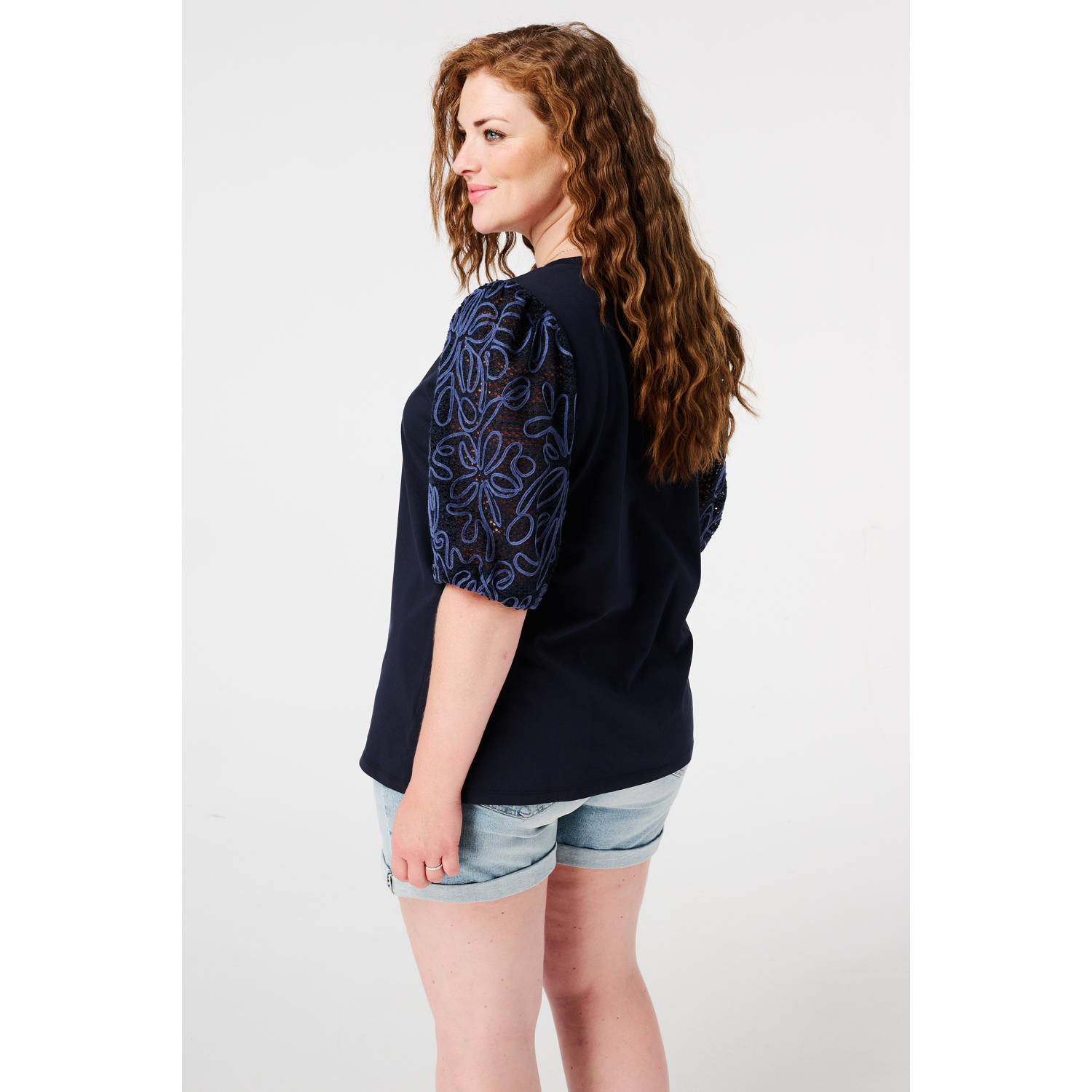 MS Mode top donkerblauw broderie