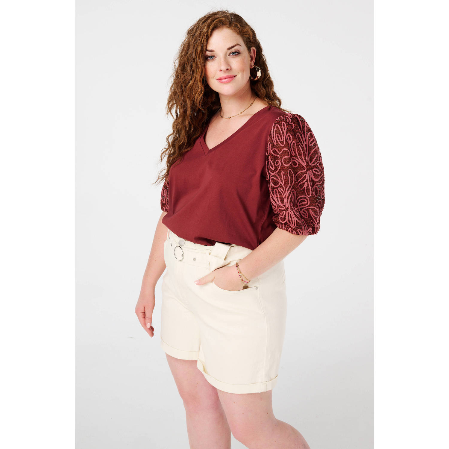MS Mode top rood broderie