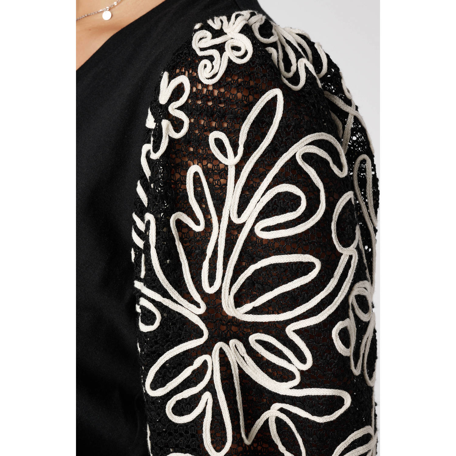 MS Mode top zwart broderie