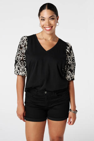 top zwart broderie