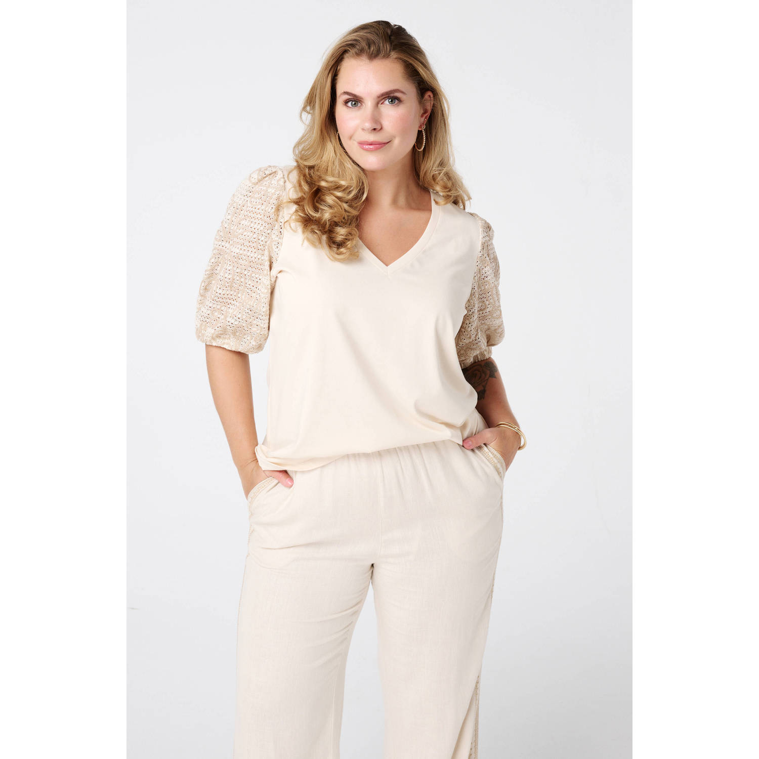 MS Mode top ecru broderie