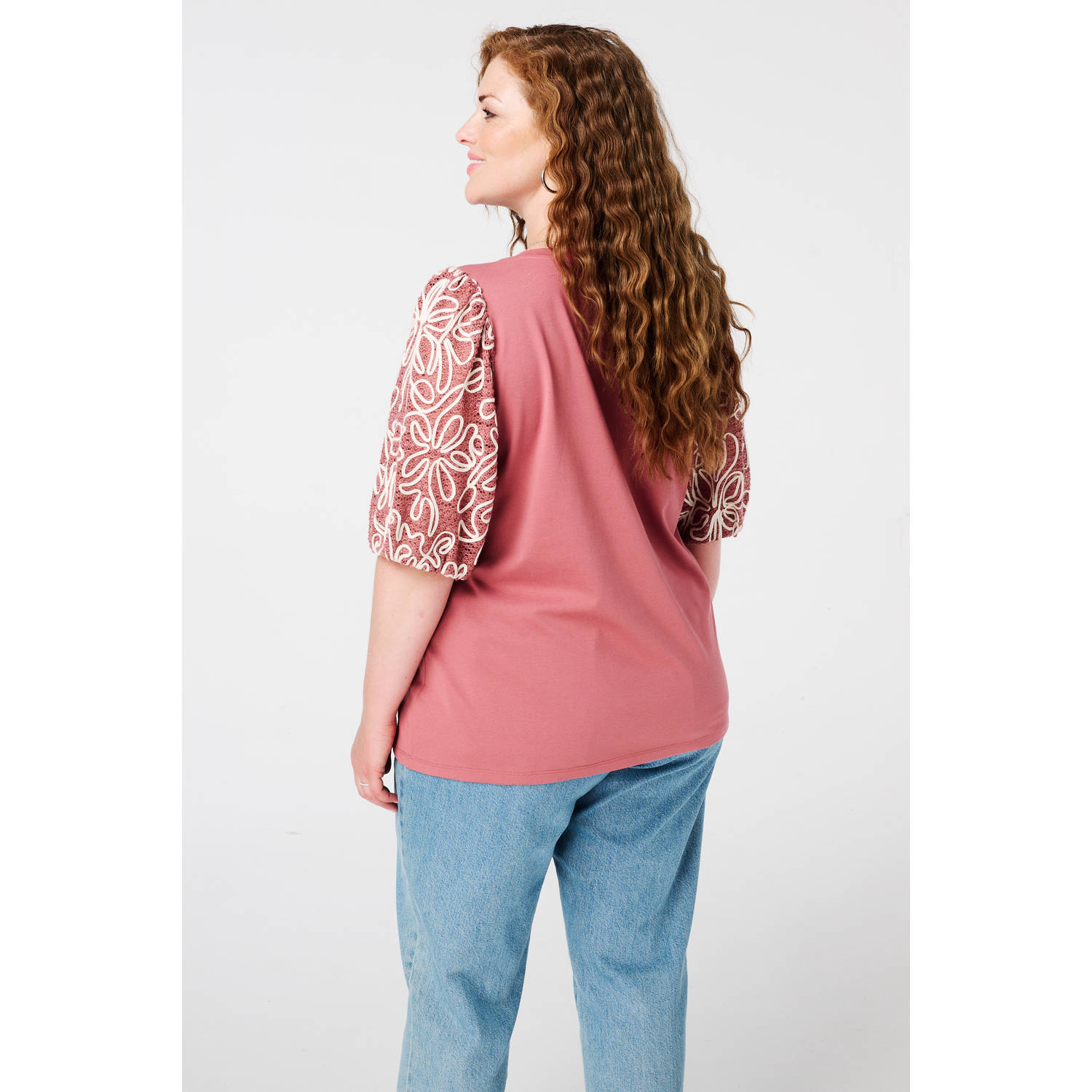 MS Mode top oudroze broderie