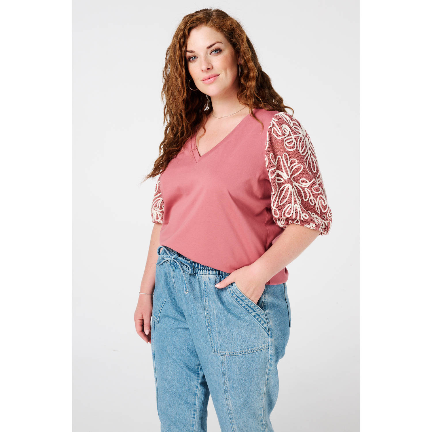 MS Mode top oudroze broderie